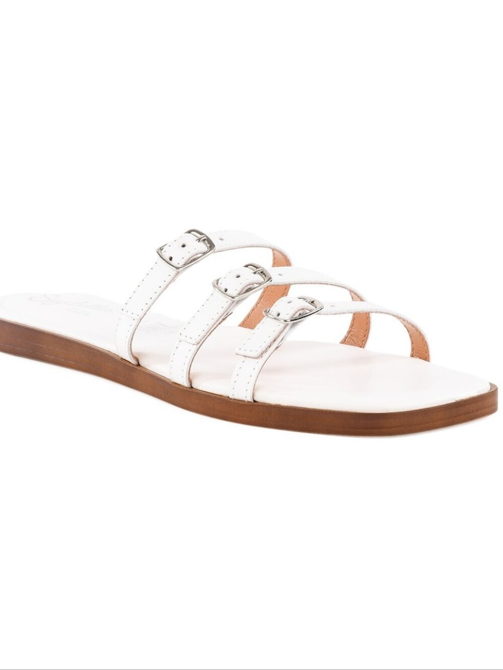 Seychelles White Triple-Buckle Leather Slide Sandal for Women 9 New